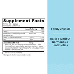 Ancient Nutrition Iron capsules beside water designed to be gentle on digestion.