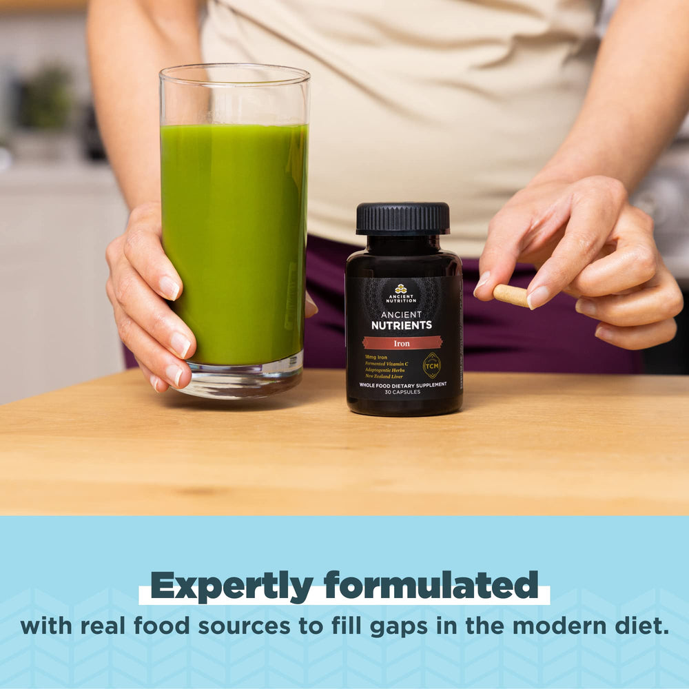 Ancient Nutrition Iron includes bovine liver as a nutrient-dense component.