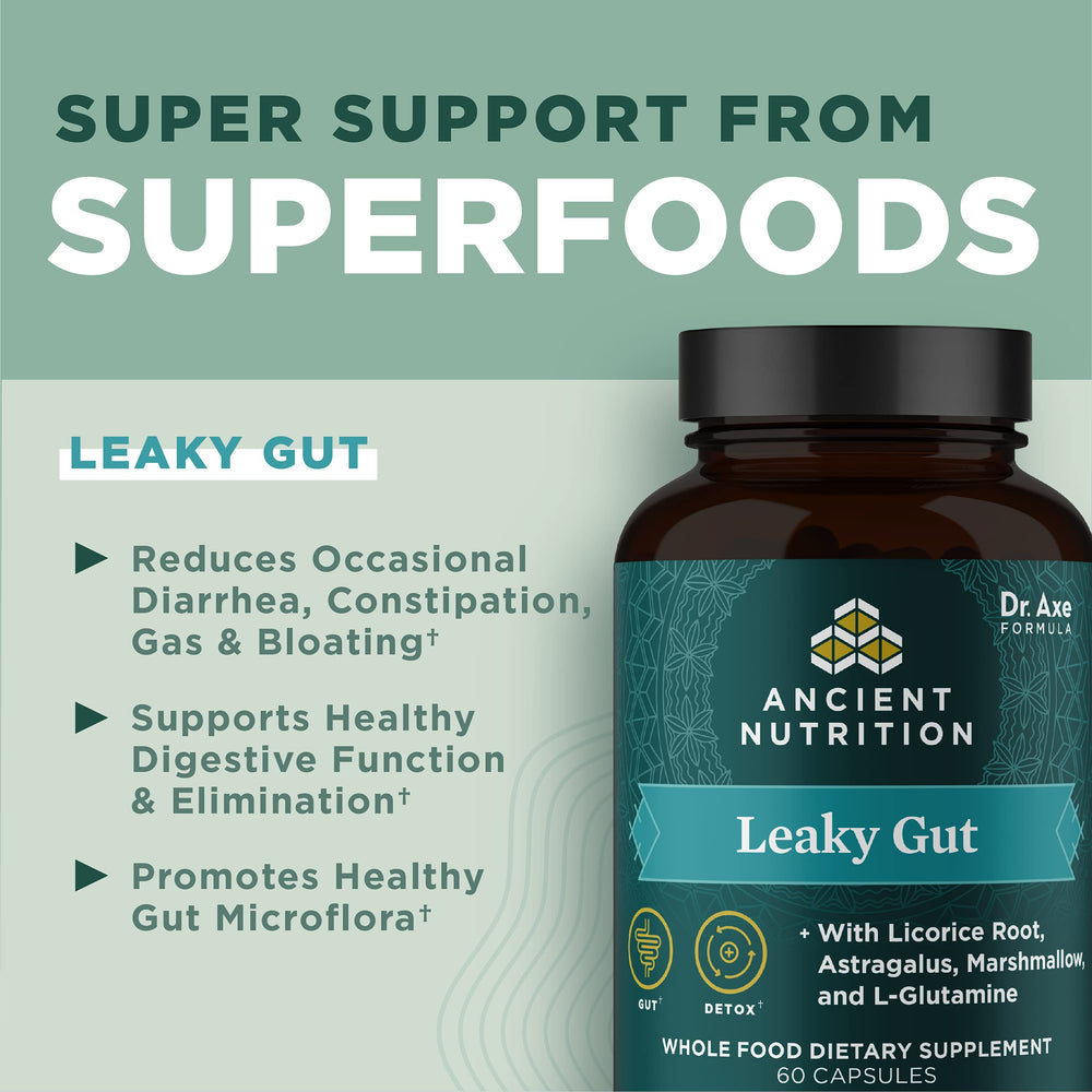 Ancient Nutrition Leaky Gut Capsules close-up highlighting soft gel capsules