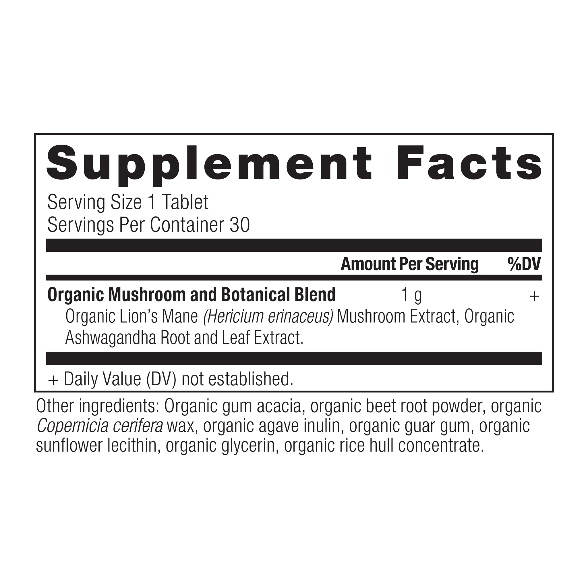 Ancient Nutrition Lion's Mane + Ashwagandha label targeting cognitive focus.