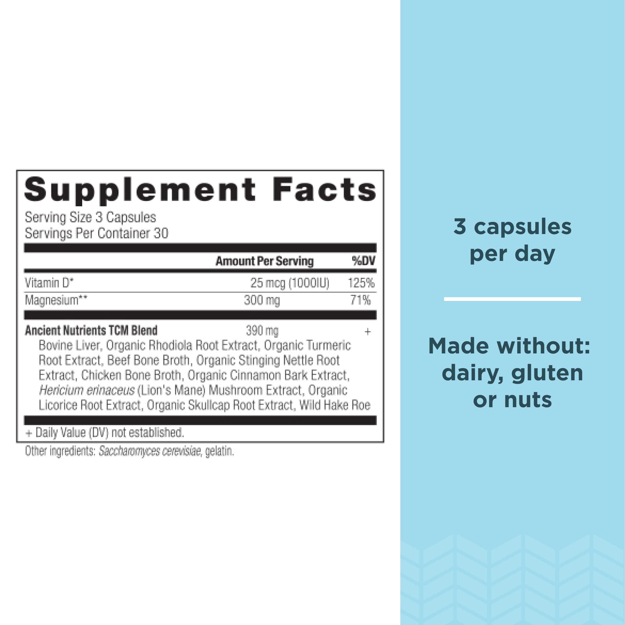 Ancient Nutrition magnesium label close-up showing 300 mg per serving.