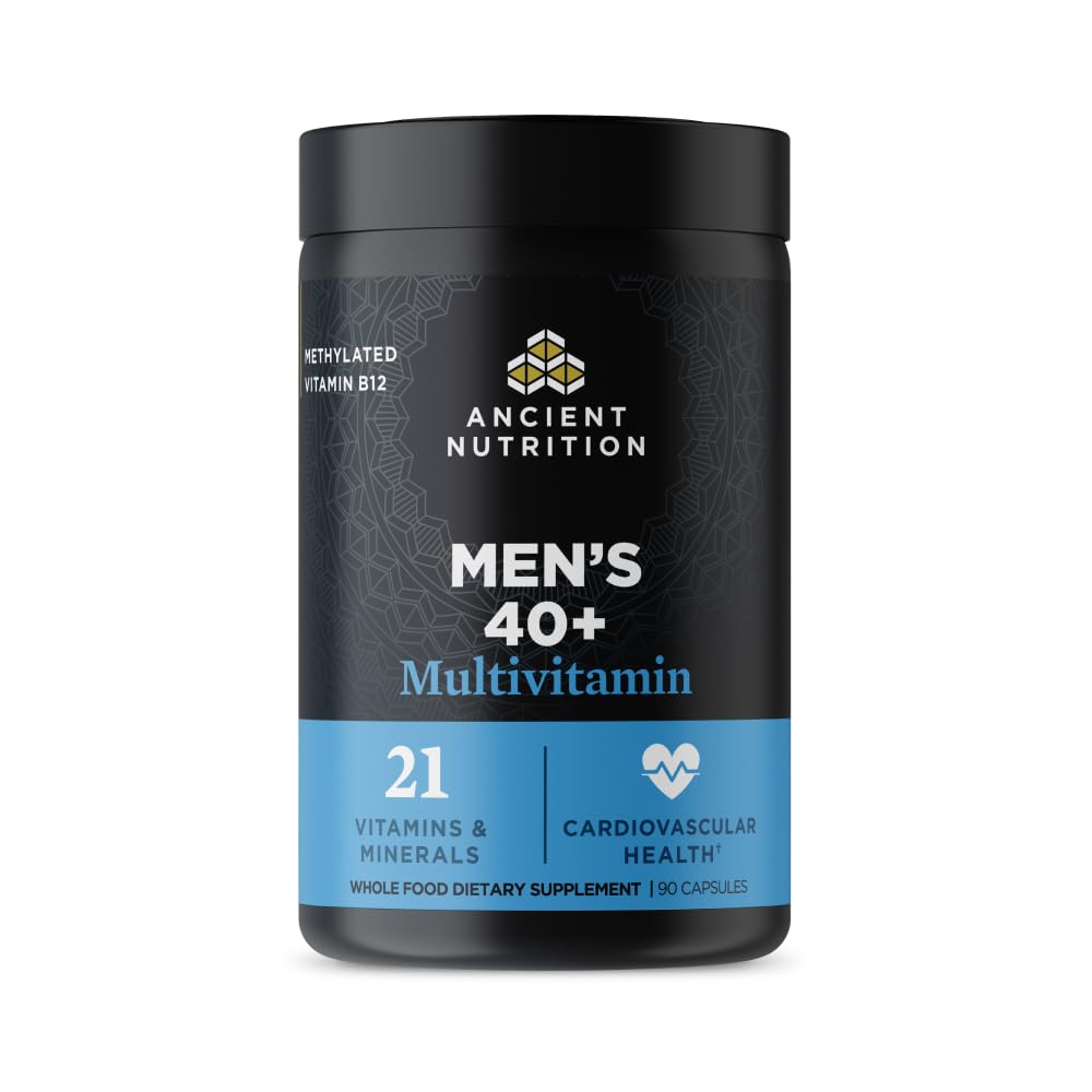 Ancient Nutrition Men's 40+ Multivitamin bottle front supports daily wellness and immune readiness.