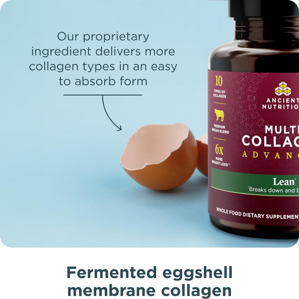 Ancient Nutrition Multi Collagen Advanced Lean packaging highlights probiotic formula