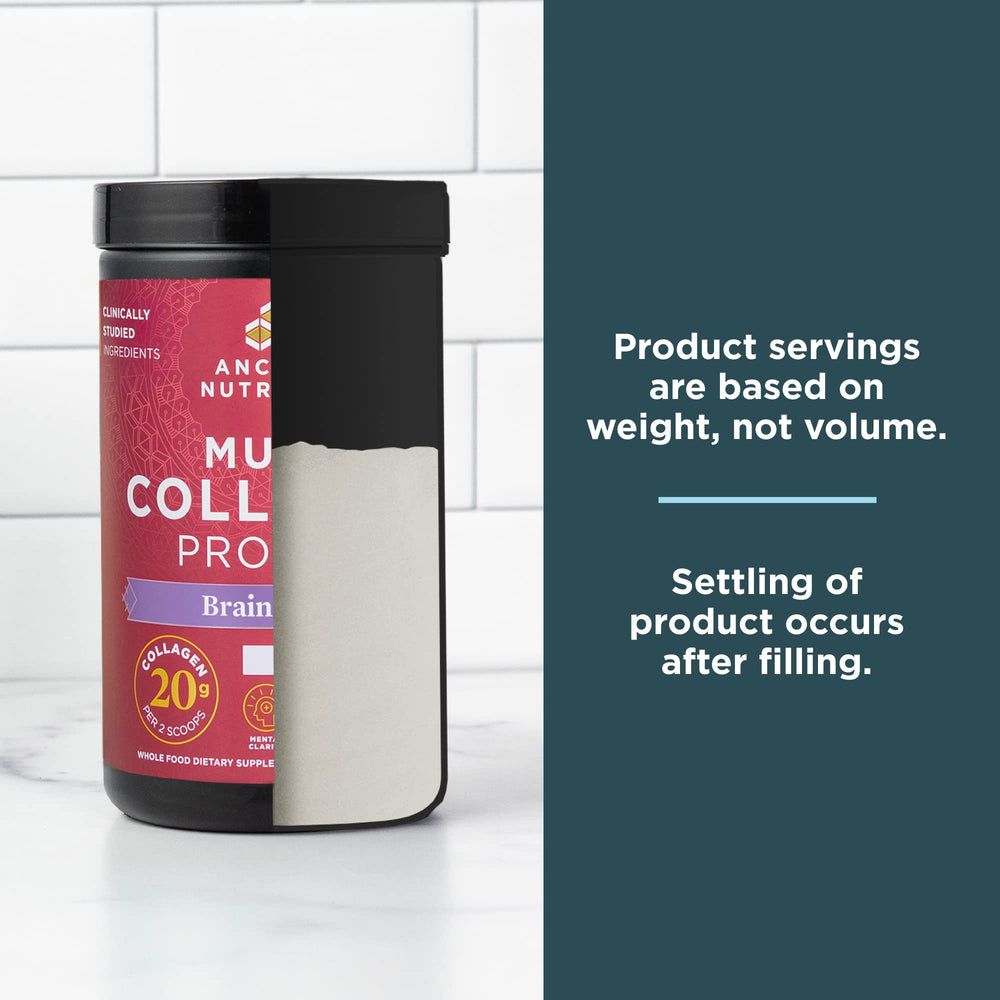 Ancient Nutrition Multi Collagen tub close-up emphasizes high-quality sourcing and product clarity.
