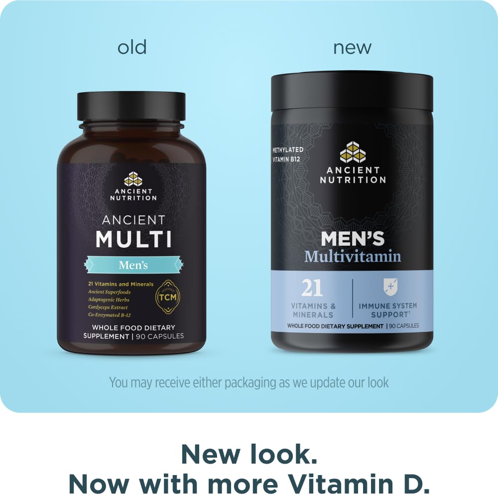 Ancient Nutrition multivitamin for men capsules closeup highlights essential nutrients for daily vitality.