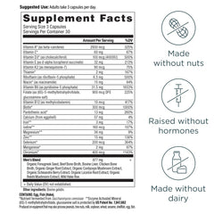 Ancient Nutrition multivitamin for men label highlights zinc and vitamin D for immune support.