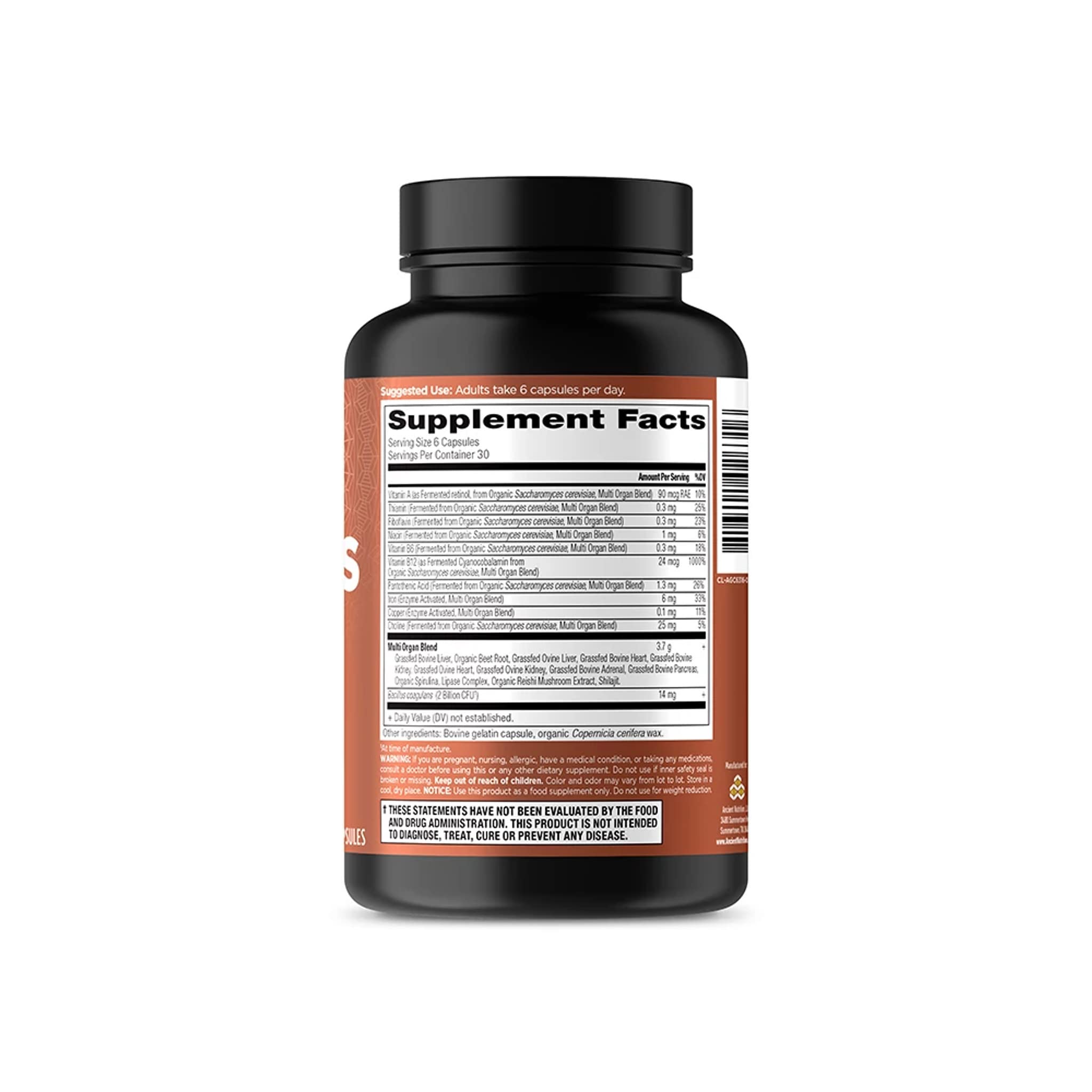 Ancient Nutrition Organ Supplements capsules on white background ready for daily use