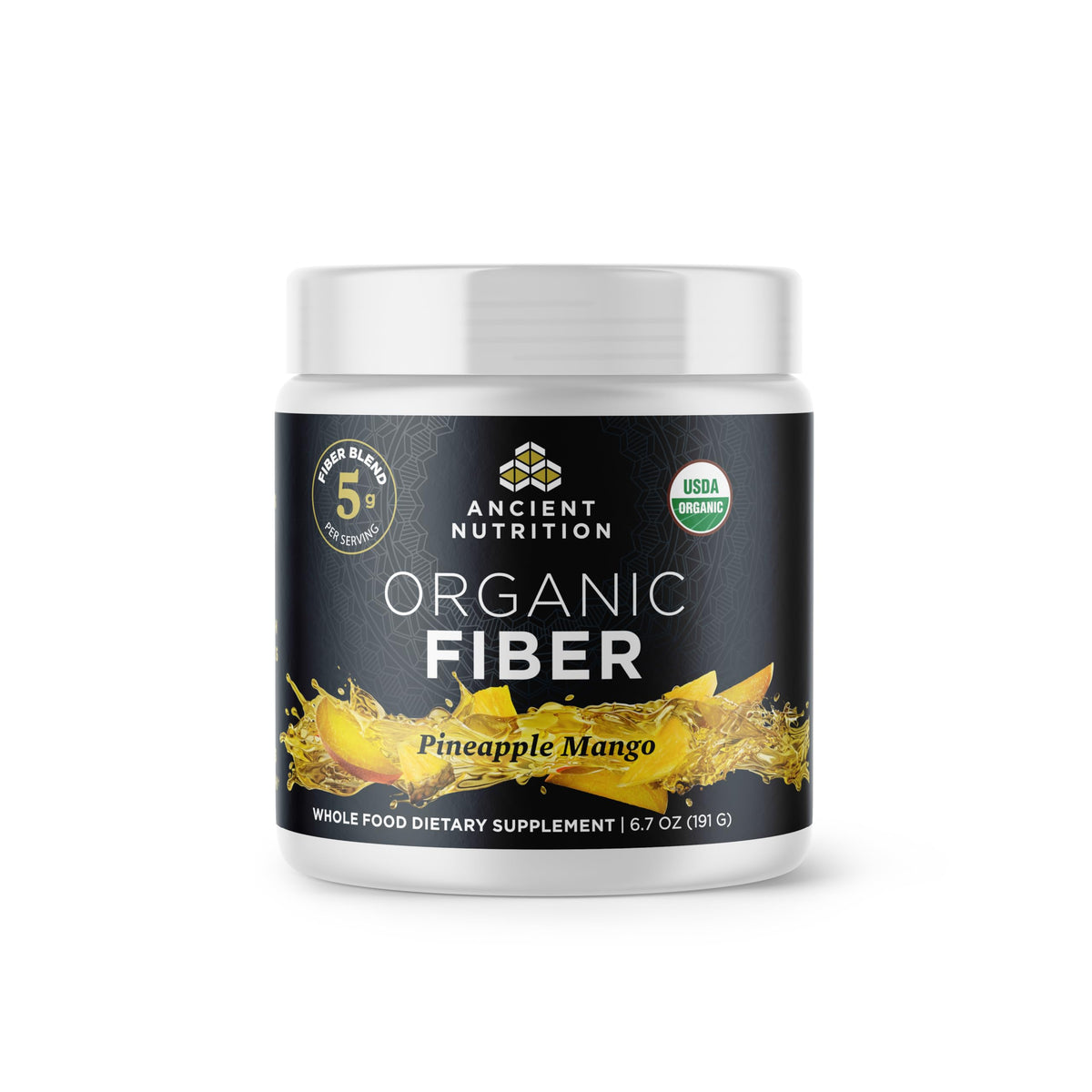 Ancient Nutrition Pineapple Mango fiber powder bottle for daily digestive support