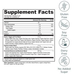 Ancient Nutrition Organic Mango Flavor label highlights tropical taste for greens