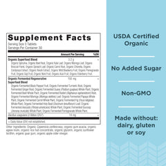 Closeup of Ancient Nutrition Organic SuperGreens tablets ready to take.