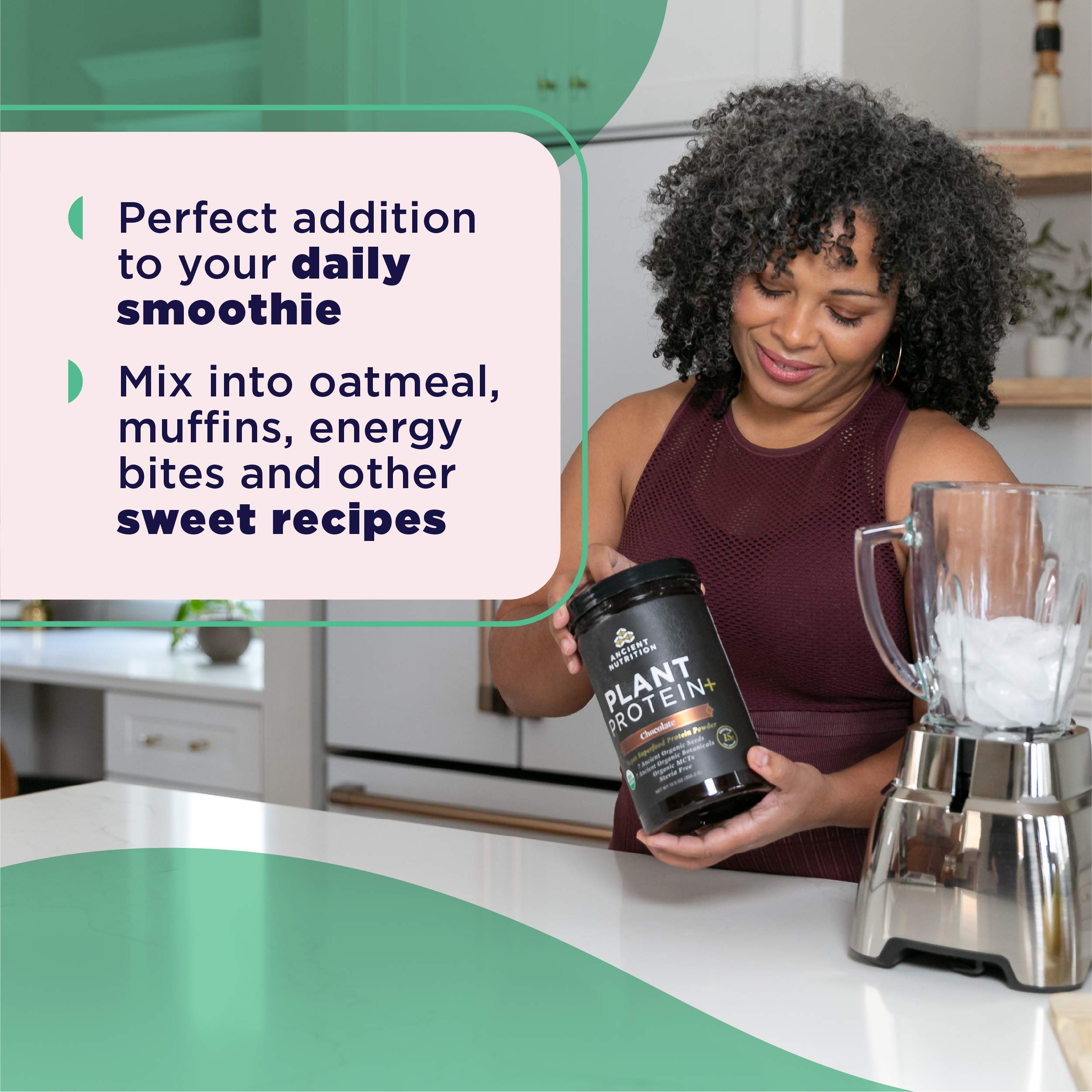 Ancient Nutrition Organic Vegan Superfoods packaging highlighting clean ingredients.