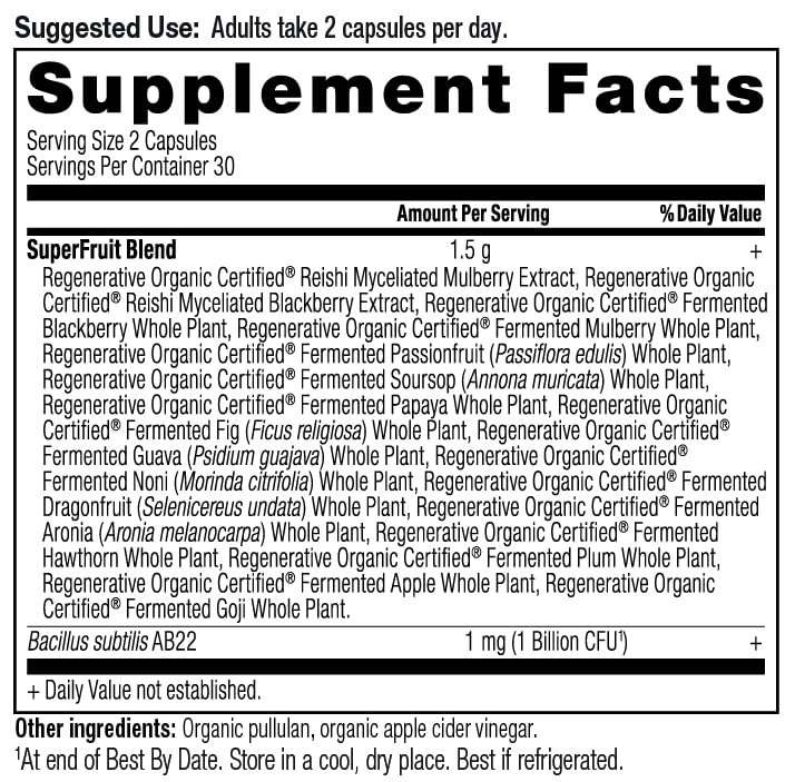 Ancient Nutrition AB22 probiotic capsules close-up highlighting absorption support.