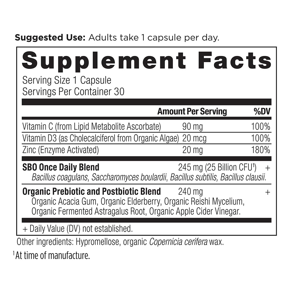 Ancient Nutrition Probiotics immune-support capsules emphasizing vitamin C and vitamin D.