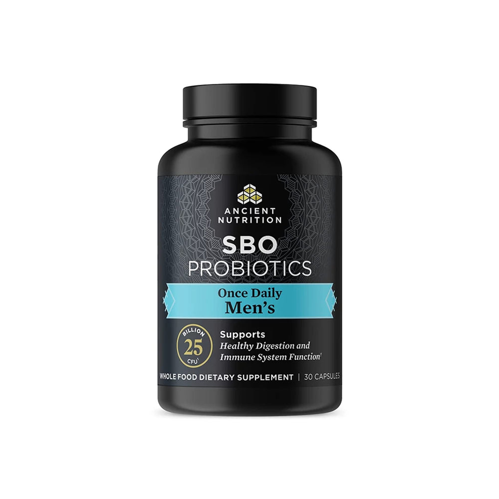 Ancient Nutrition Probiotics for Men bottle with 30 capsules for daily support.