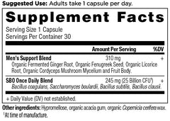 Close-up of Ancient Nutrition Probiotics for Men capsule highlighting daily dosage.