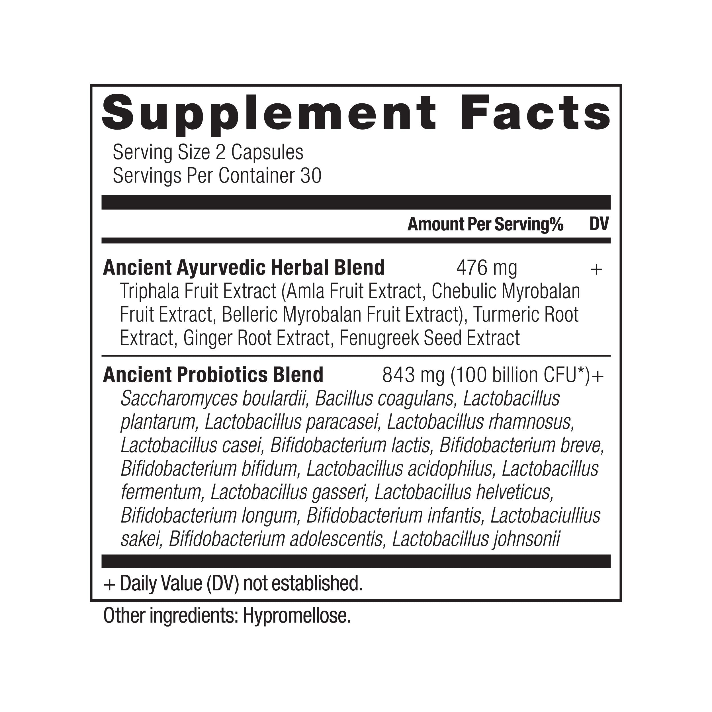 Ancient Nutrition Probiotics Ultimate label close-up highlighting gluten-free formula.