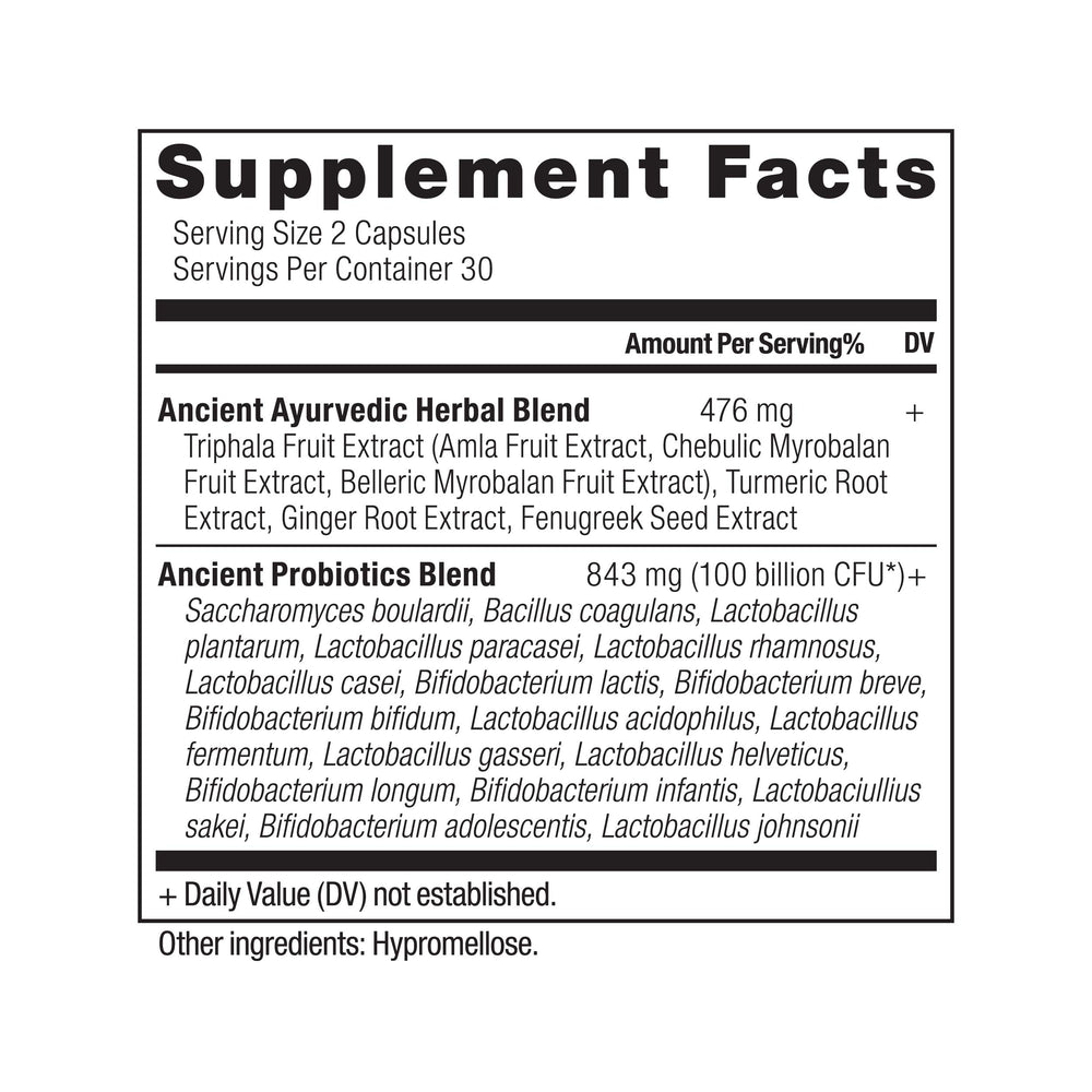 Ancient Nutrition Probiotics Ultimate label close-up highlighting gluten-free formula.