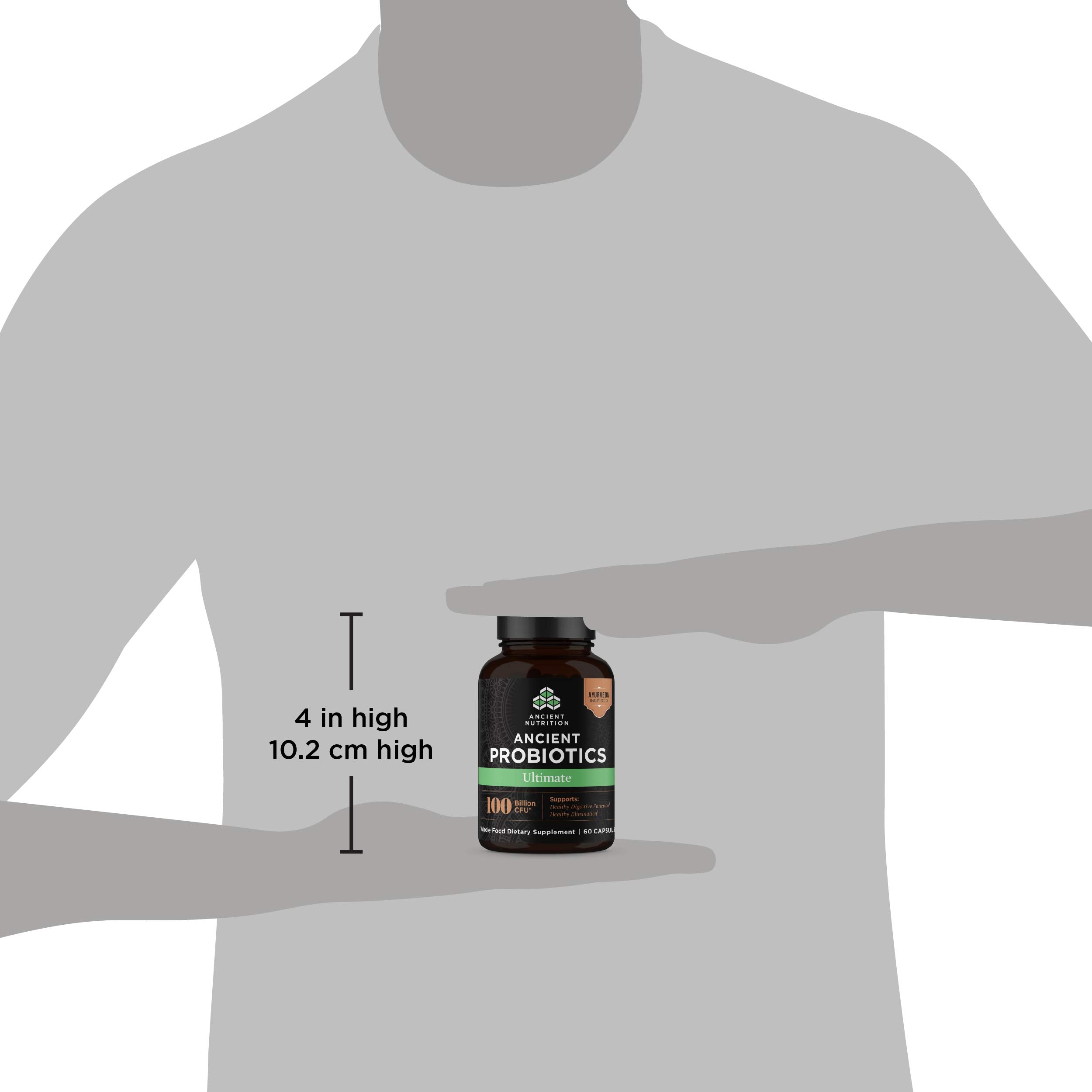 Serving information on Ancient Nutrition Probiotics Ultimate bottle with CFU.
