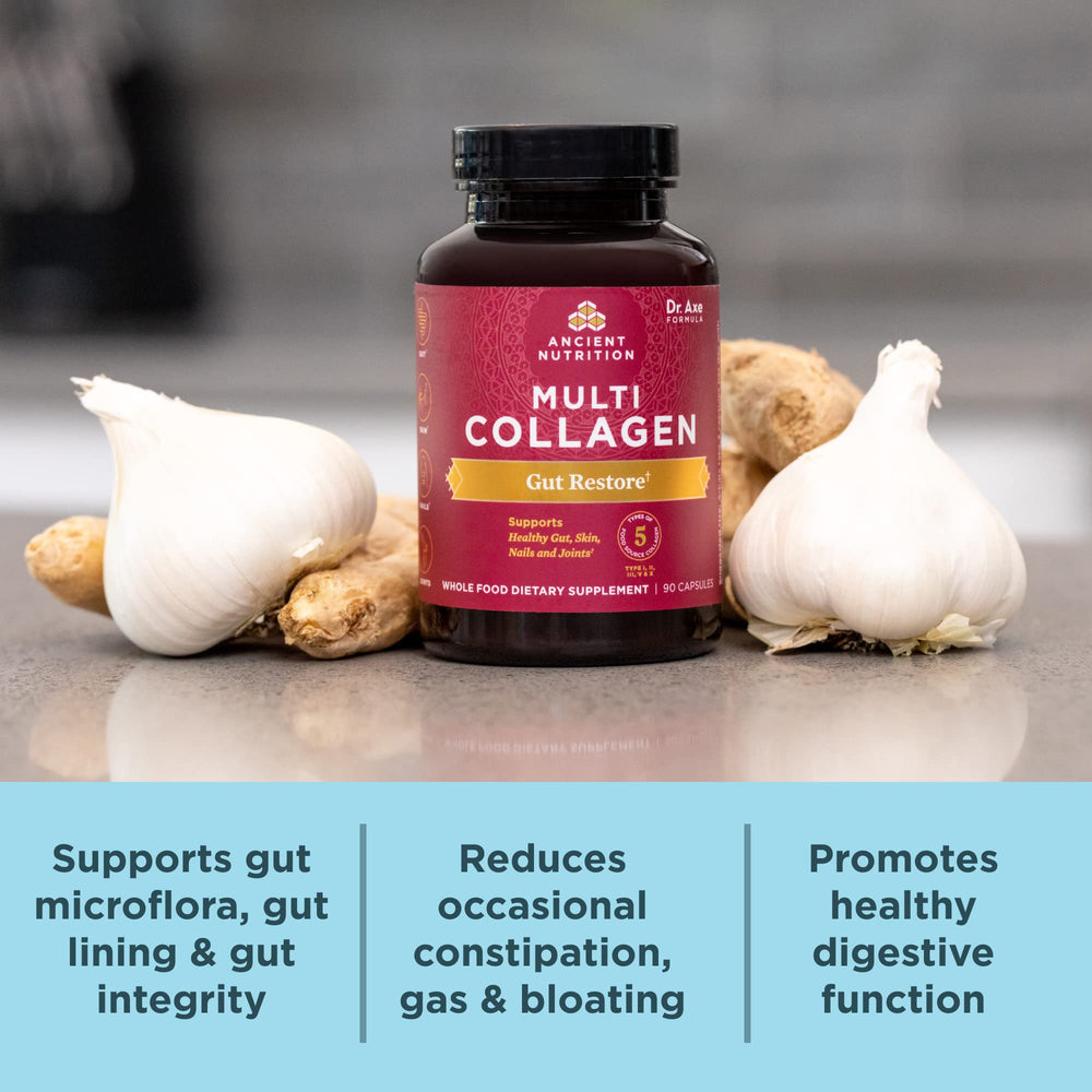 Ancient Nutrition probiotics-xylo-oligosaccharide blend visual showing gut microflora support.