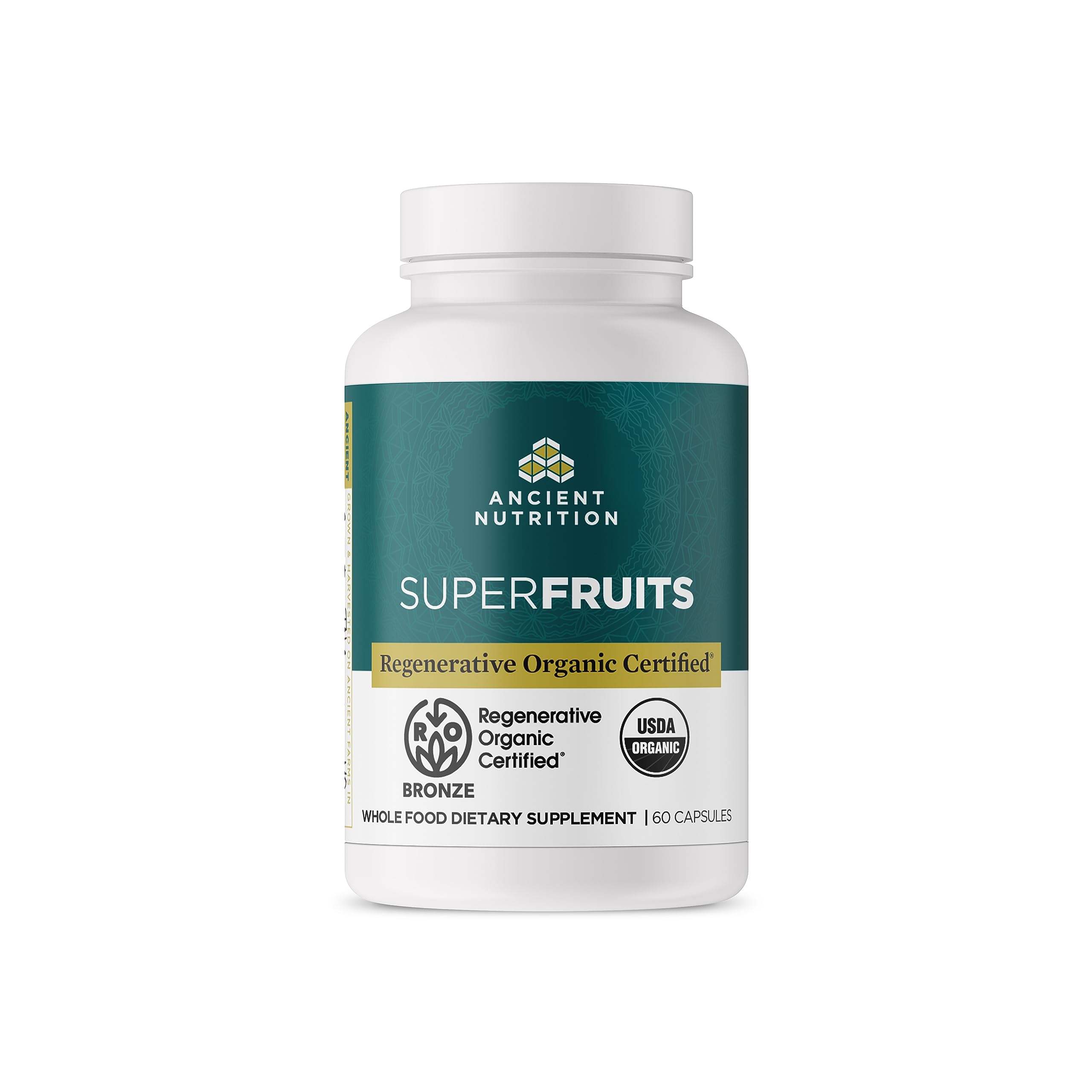 Ancient Nutrition Regenerative SuperFruits bottle for daily gut support.