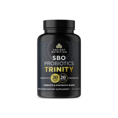 Ancient Nutrition SBO Probiotic Trinity bottle front for daily wellness support.