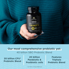 Ancient Nutrition SBO Probiotic Trinity pour capsules into hand for easy dosing.
