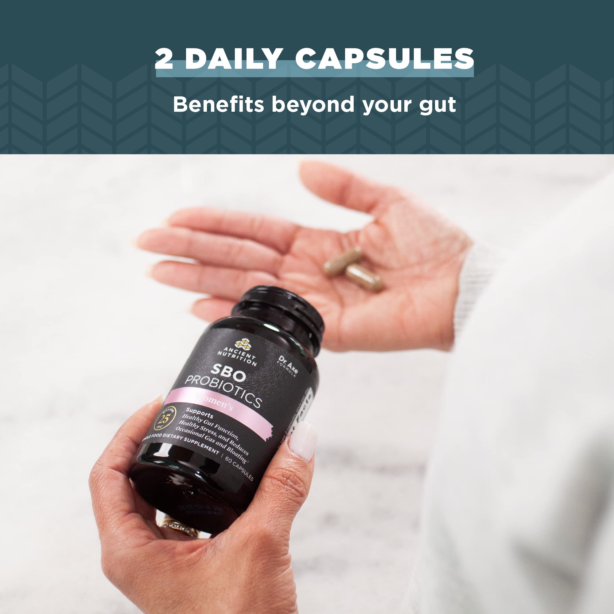 Ancient Nutrition SBO Probiotics Women bottle label highlighting digestive and immune support.