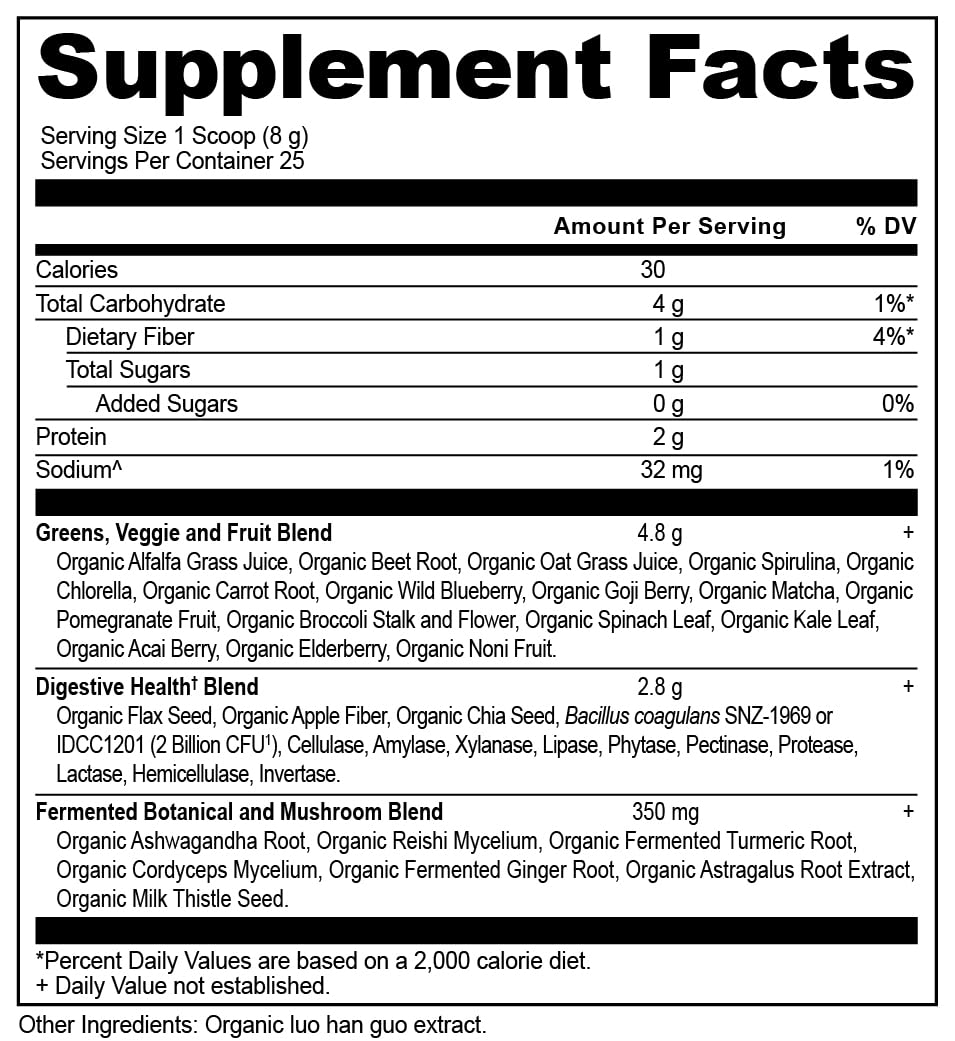 Ancient Nutrition Super Greens glass serving demonstrates ready-to-use daily greens ritual