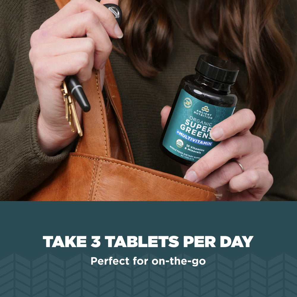 Ancient Nutrition Supergreens energy-boosting morning routine.