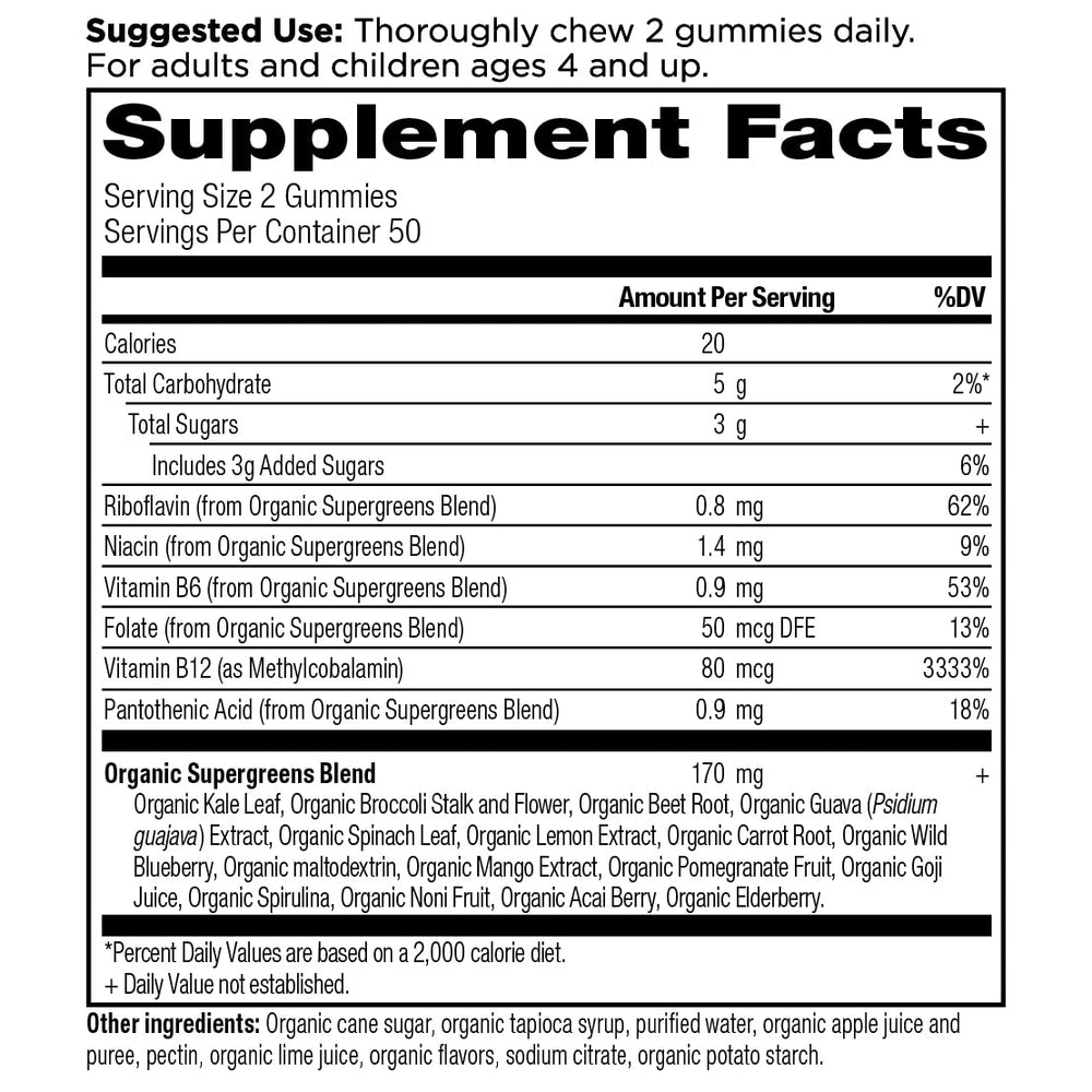 Ancient Nutrition Supergreens Gummies Strawberry Watermelon flavor for tasty daily greens