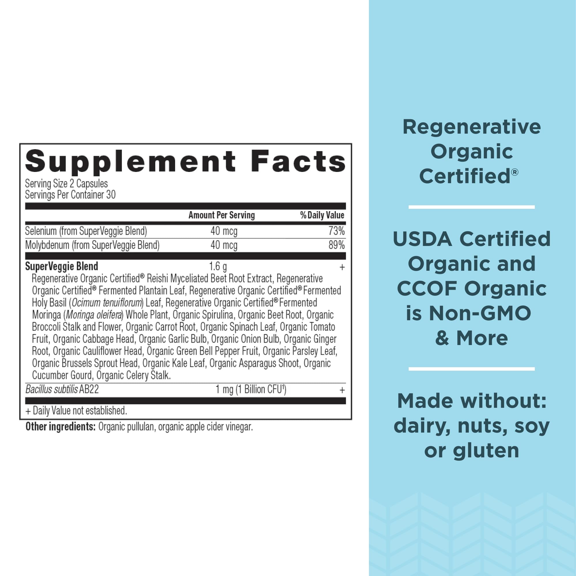 Ancient Nutrition SuperVeggies capsules closeup highlighting probiotic blend
