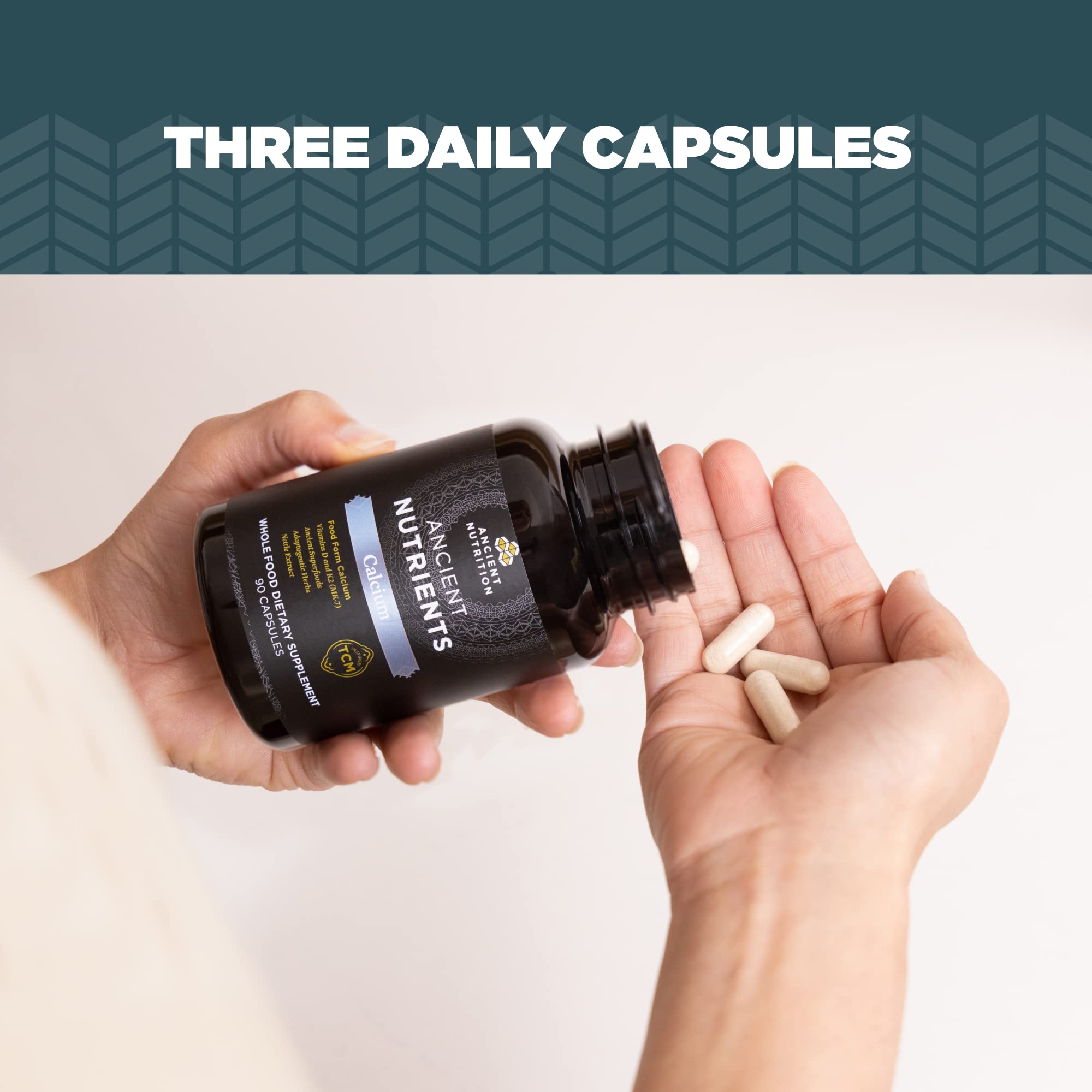 Ancient Nutrition TCM blend bottle featuring herbs and nutrient-dense ingredients.