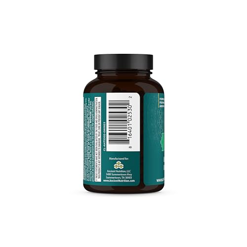 Ancient Nutrition Thyroid Support capsules close-up highlighting the product details and dosage.