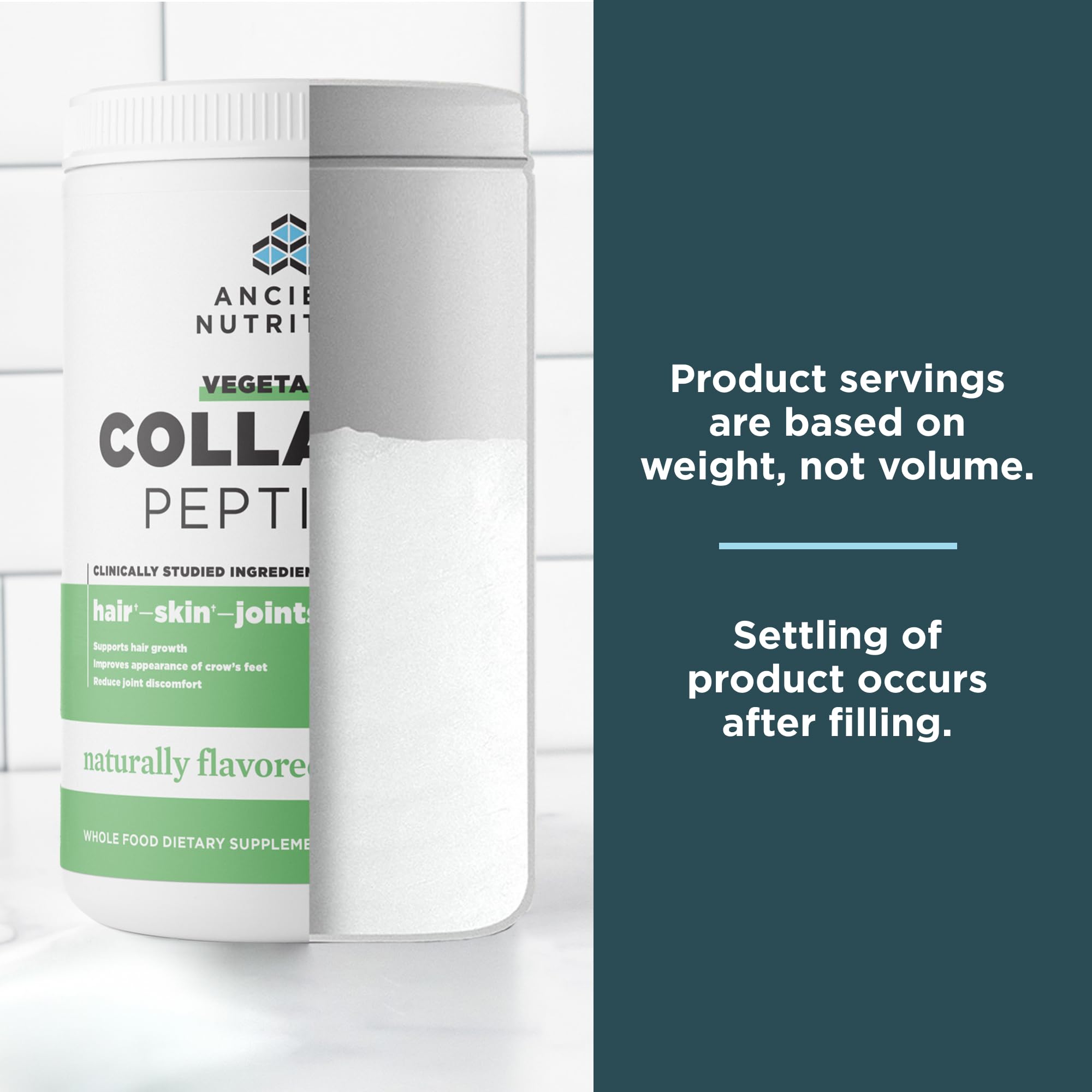 Packaging box of Ancient Nutrition vegetarian collagen peptides with product details