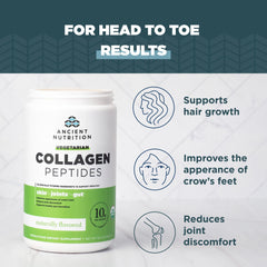Ancient Nutrition Vegetarian Collagen Peptides powder texture reveals fine powdery particles for smooth shakes