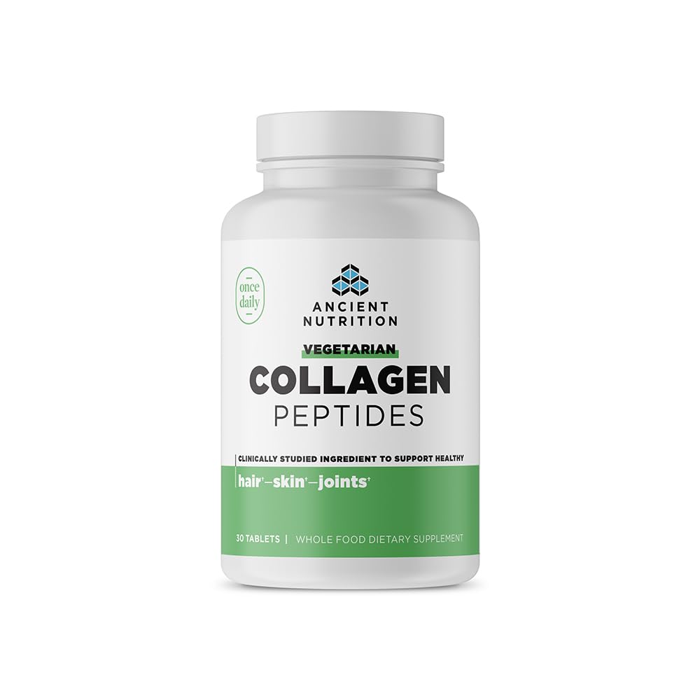 Ancient Nutrition Vegetarian Collagen Tablets bottle, convenient daily skin and joint support
