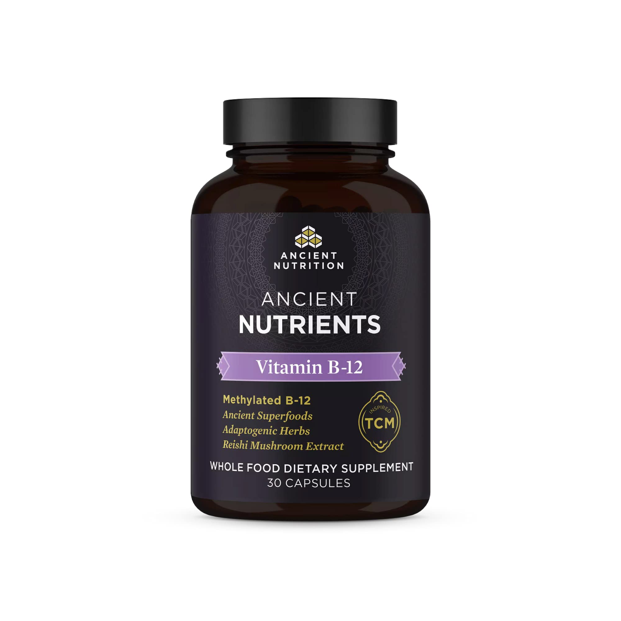 Ancient Nutrition vitamin B12 bottle for daily energy support