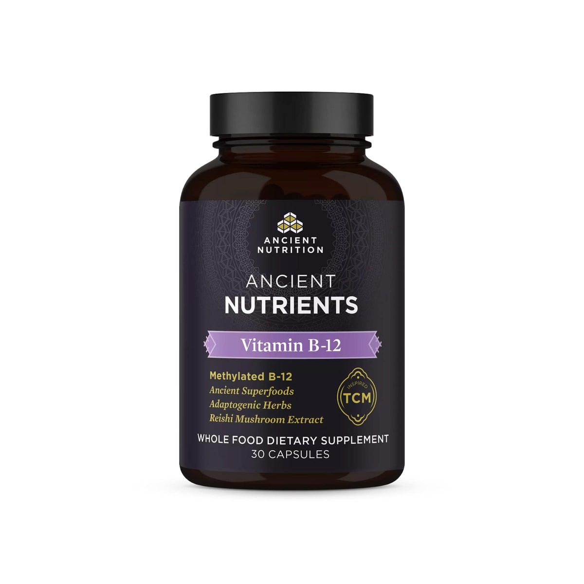 Ancient Nutrition vitamin B12 bottle for daily energy support