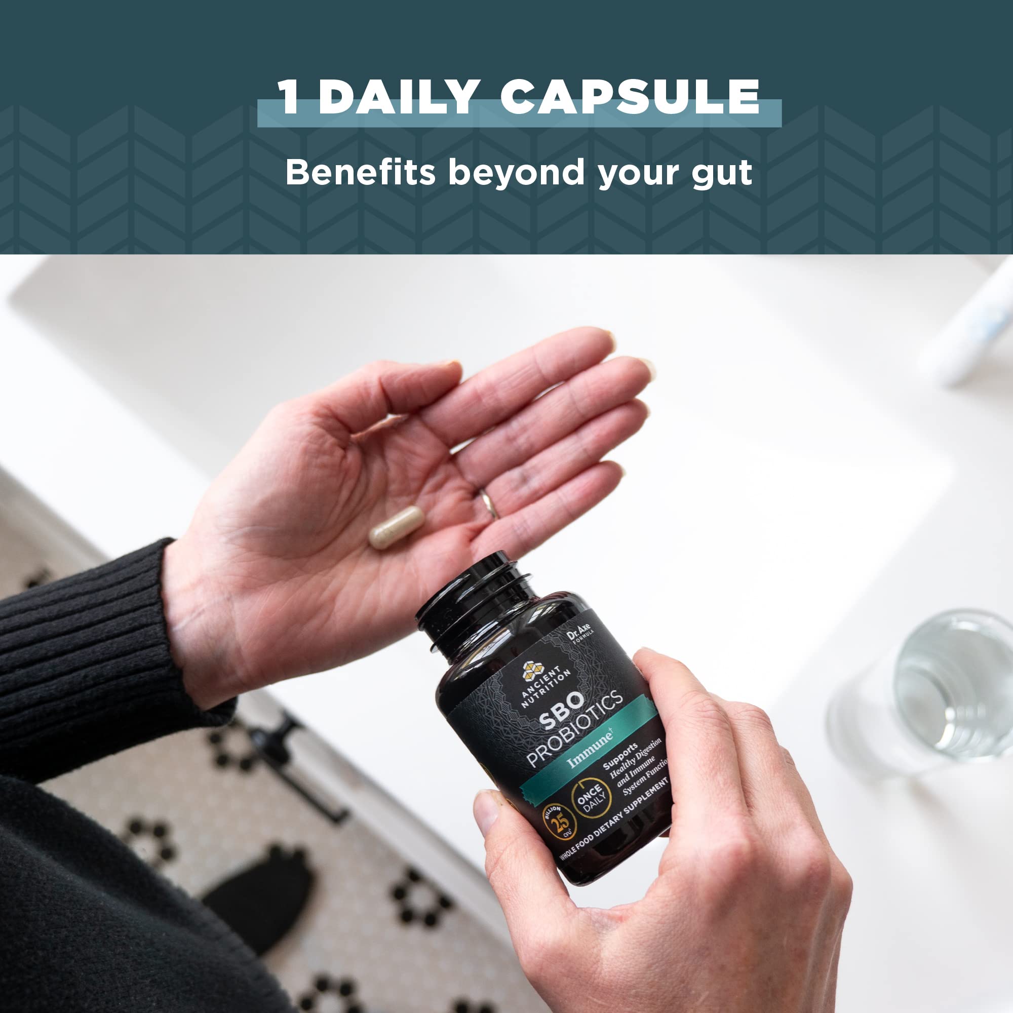 Ancient Nutrition vitamin C and D inclusion shown on bottle for daily immune and digestive support.