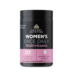 Ancient Nutrition Women’s Multivitamin bottle, daily energy and bone health support.
