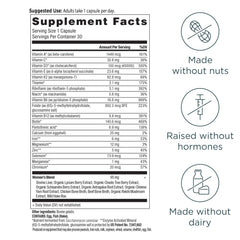 Ancient Nutrition Women’s Multivitamin label close-up highlighting methylated B vitamins.