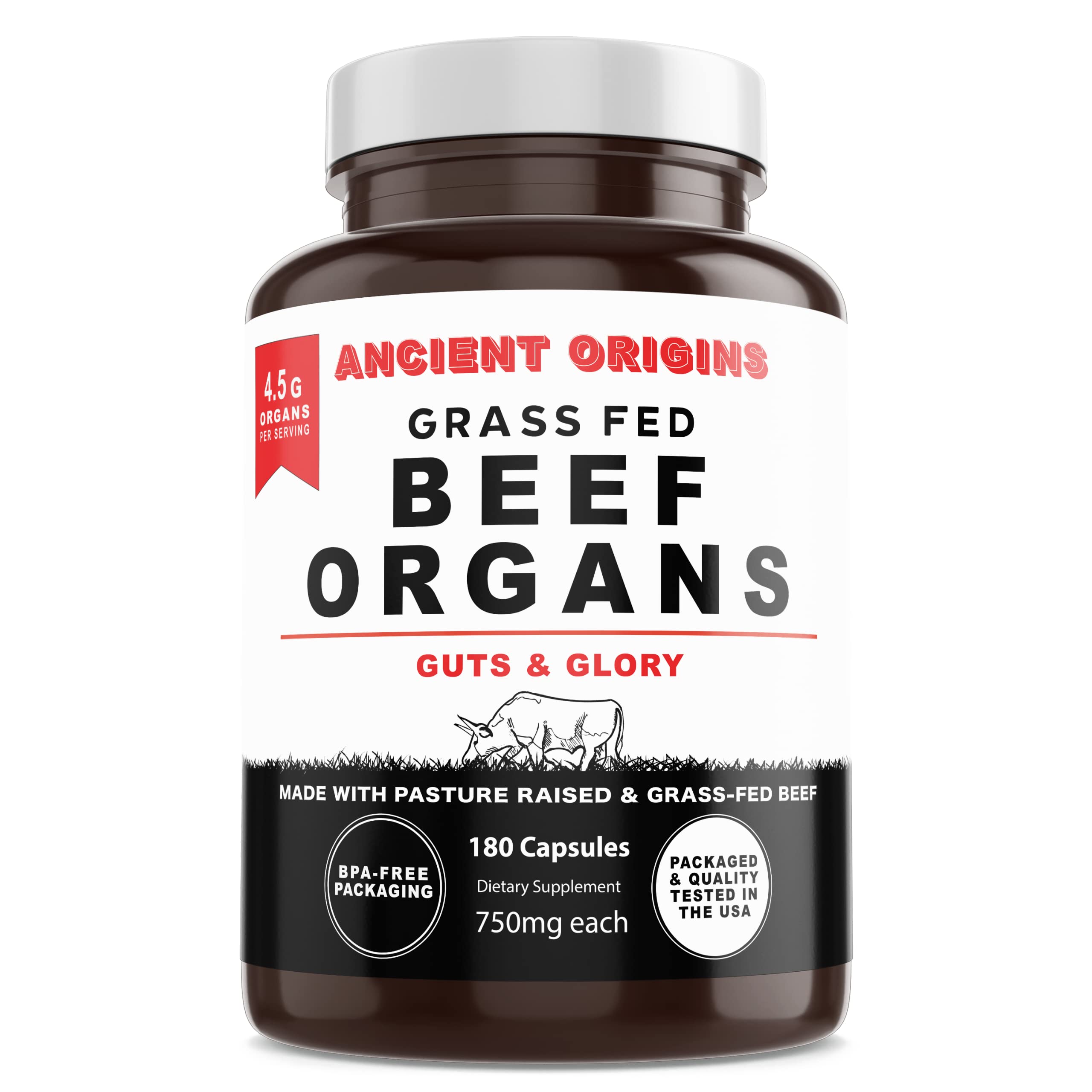 Ancient Origins grass-fed beef organs capsules close-up highlighting nutrient-dense supplement for daily vitality