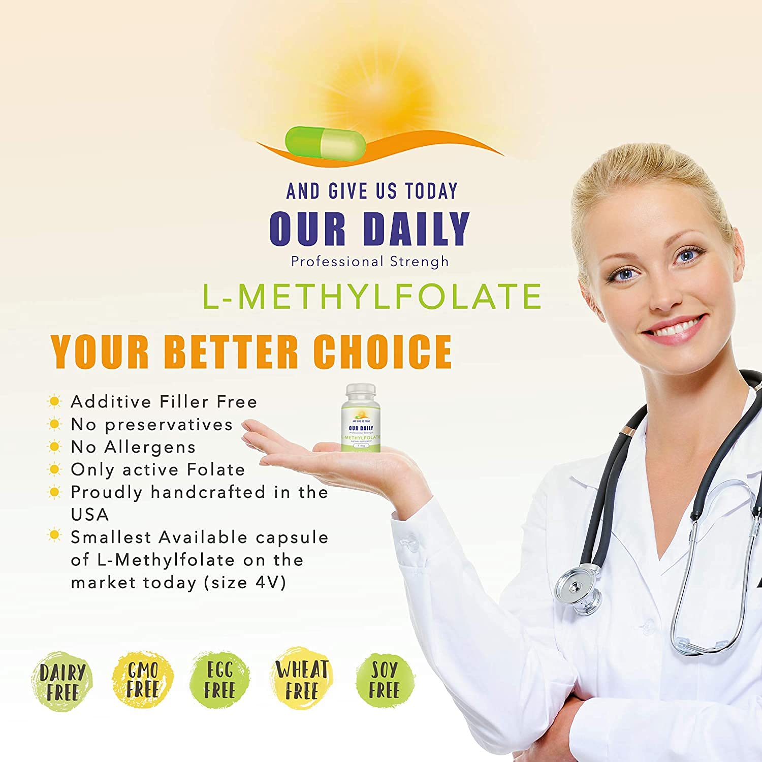 AND GIVE US TODAY OUR DAILY L-Methylfolate capsules, compact for easy on-the-go use.