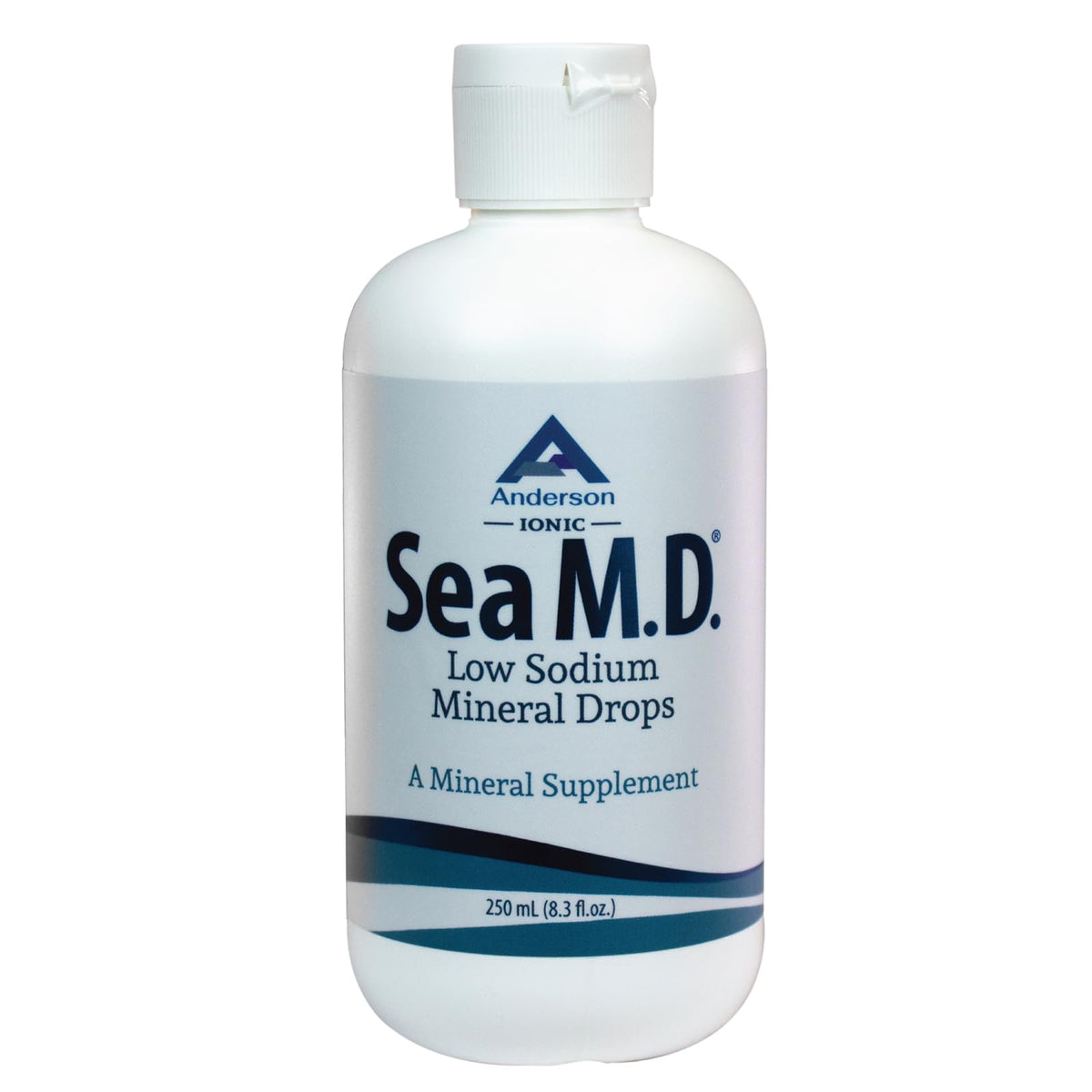Anderson Sea M.D. bottle pour showing mineral-rich drops for hydration