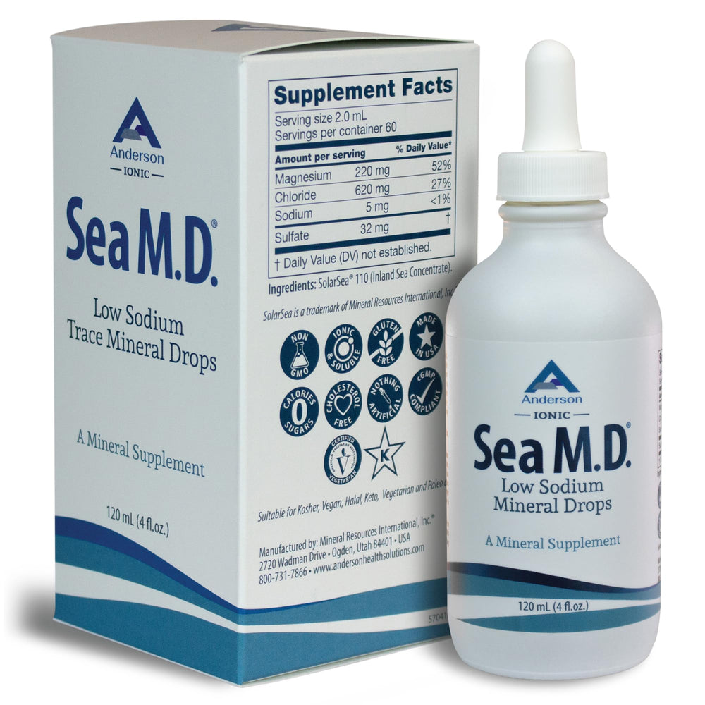 Anderson Sea M.D. remineralized water in a glass