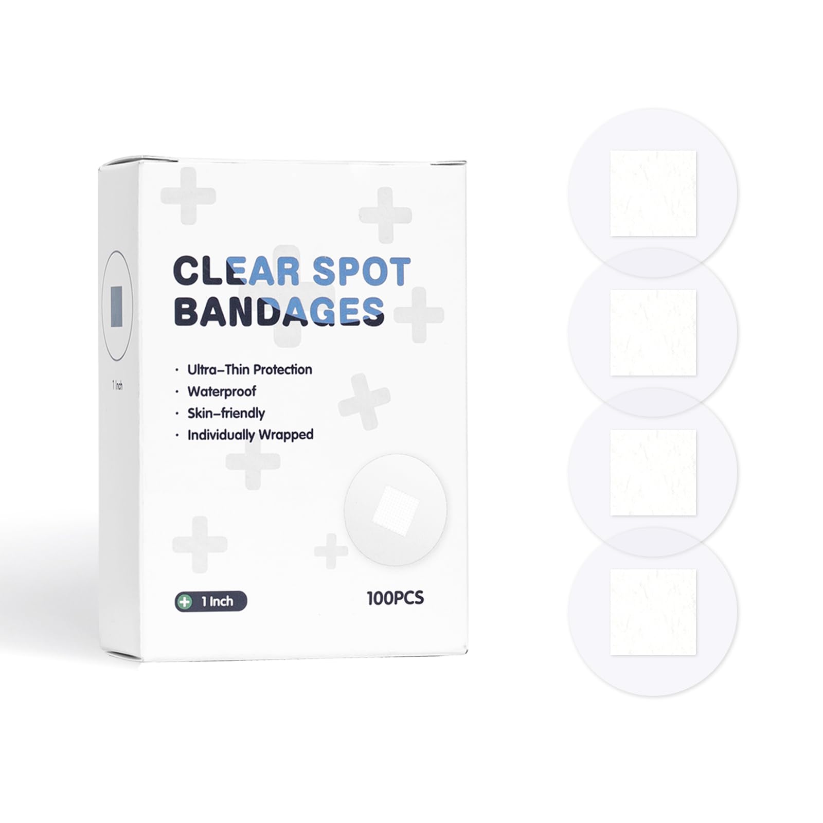 AndicAge adhesive spot bandage 1-inch clear covers small wounds with a discreet, breathable fit.