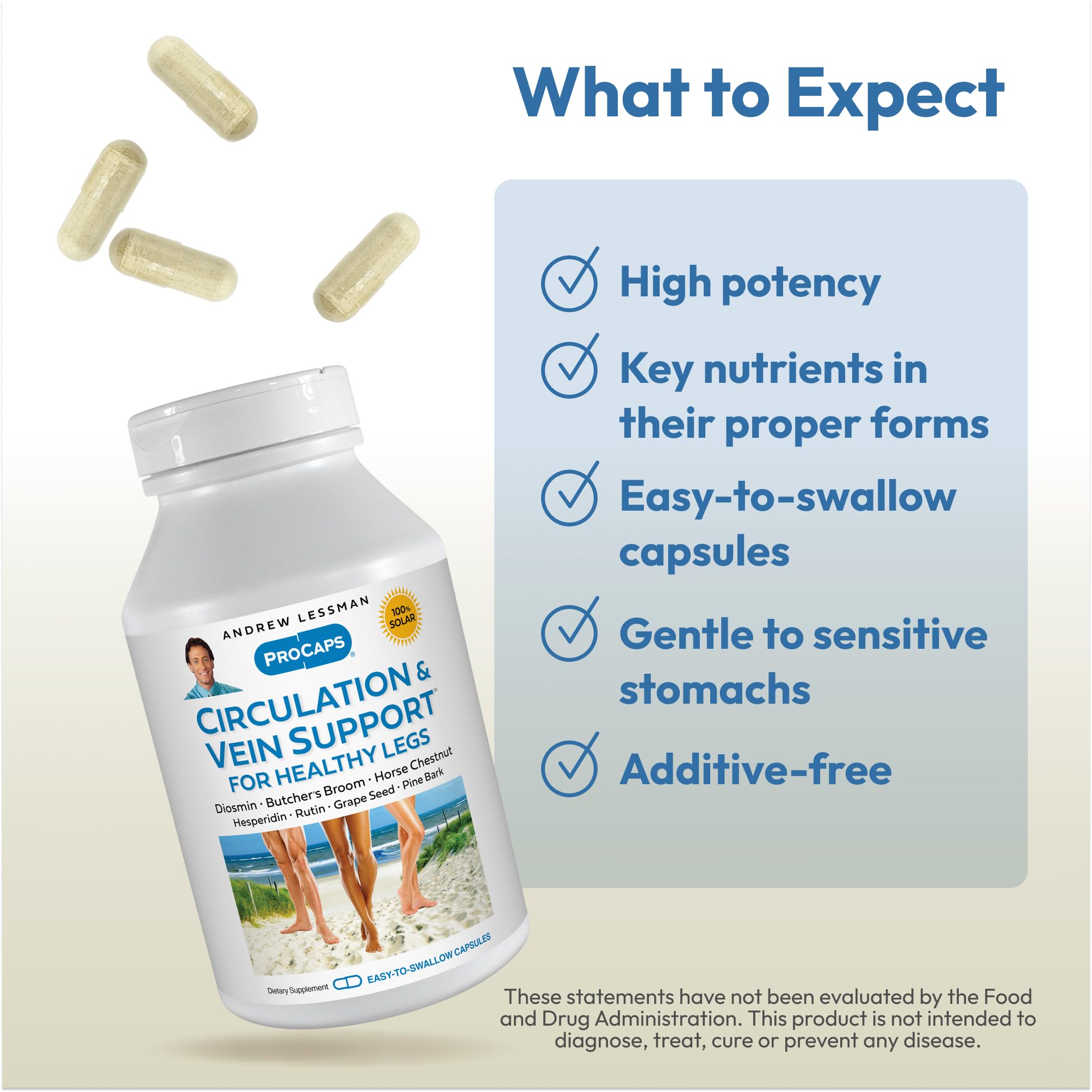 ANDREW LESSMAN butchers broom extract close-up highlights natural vein-support components.