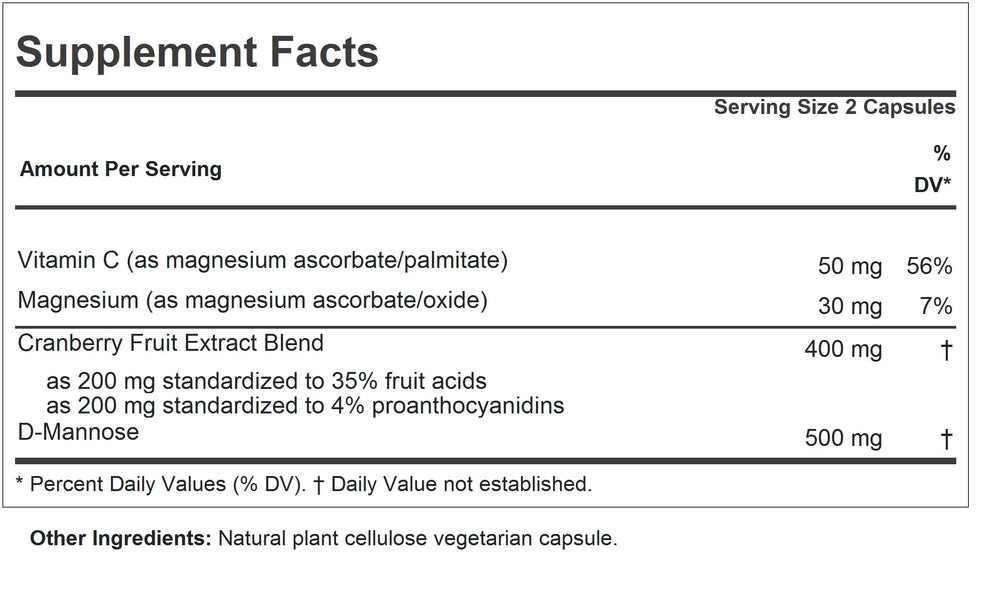 Andrew Lessman Cranberry with D-Mannose capsules close-up for easy daily use.