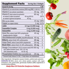 Close-up of Andrew Lessman eye support capsules highlighting lutein and zeaxanthin