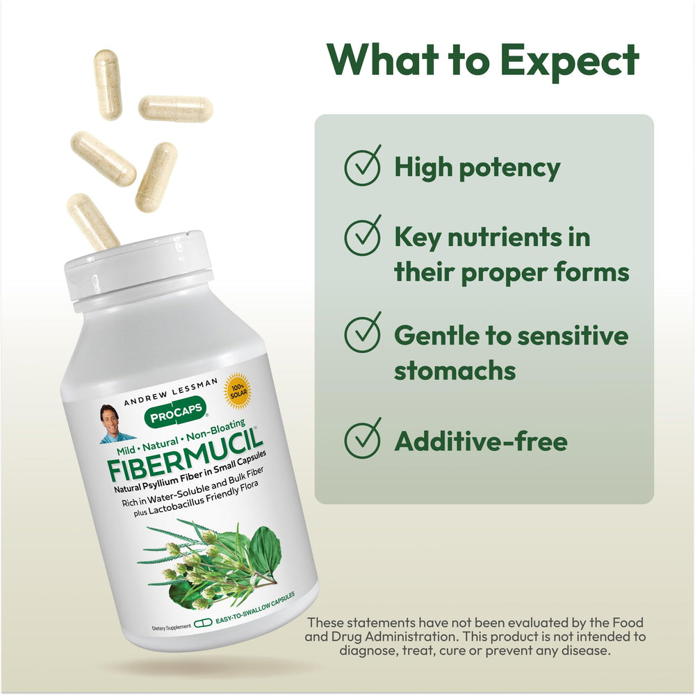 Fibermucil capsules on kitchen counter suggest an easy daily wellness habit with natural fiber.